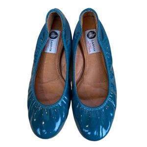 Lanvin Teal Aqua Patent Leather Flats Size 8
